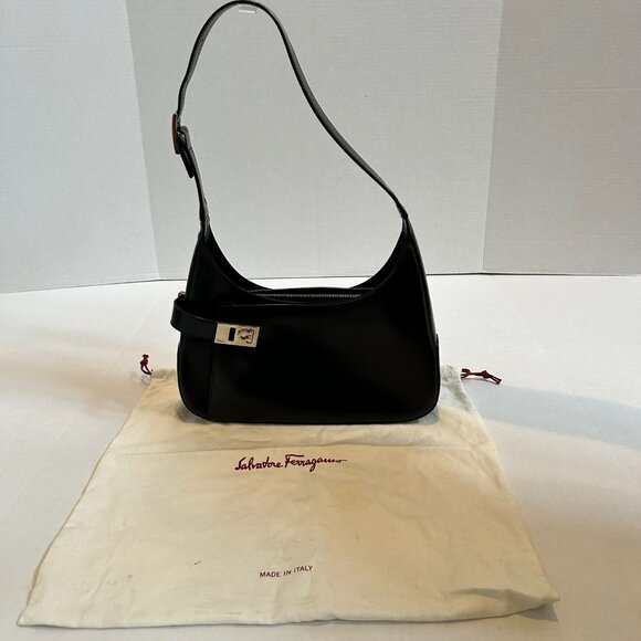 Black Salvatore Ferragamo Gancini Hobo Shoulder Bag with dust bag AQ-210170 - Picture 13 of 15